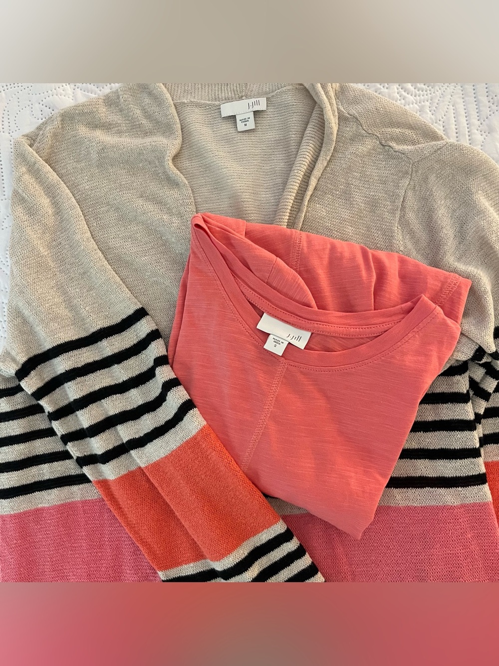 J. Jill Bundle Coral Long Sleeve Tee Linen Coral Black Long Line Cardigan S M